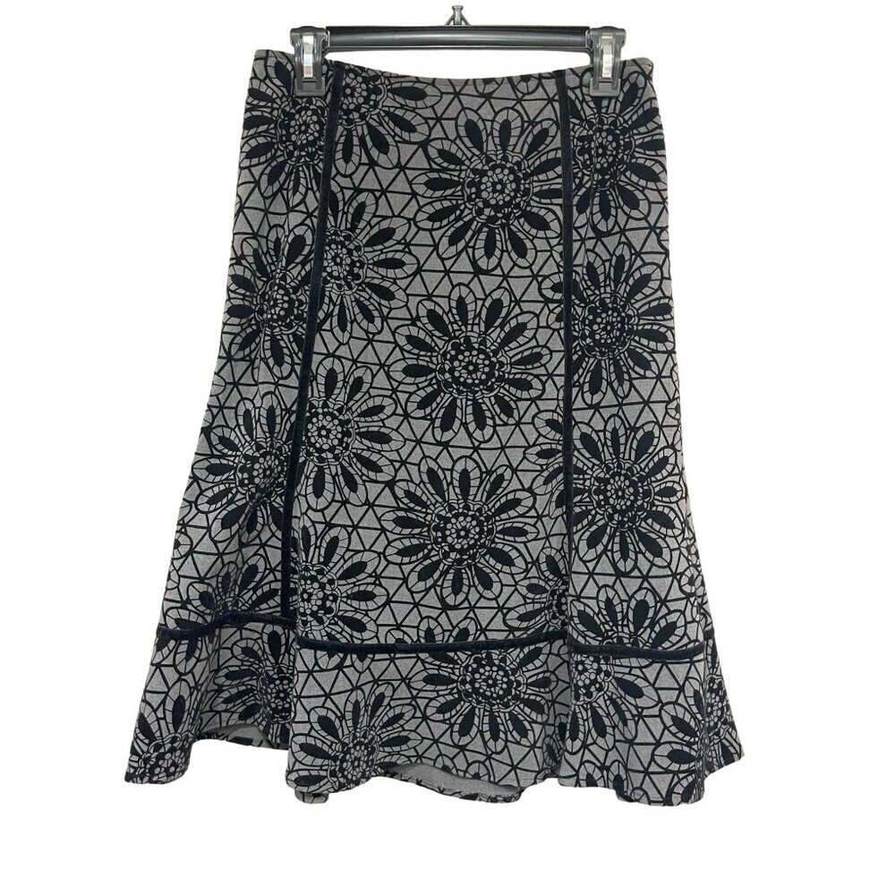 East 5th Velvet Burnout Floral design A-Line‎ Skirt Ruffle Hem Gray/Black Size 6